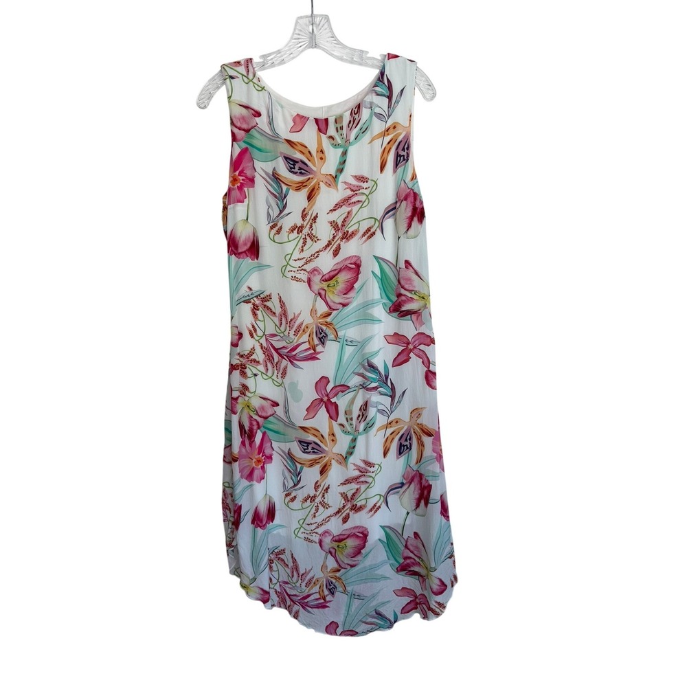 Charlie B Printed Voile Trapeze Dress Lined Women's White Pink C3079-788A Size M